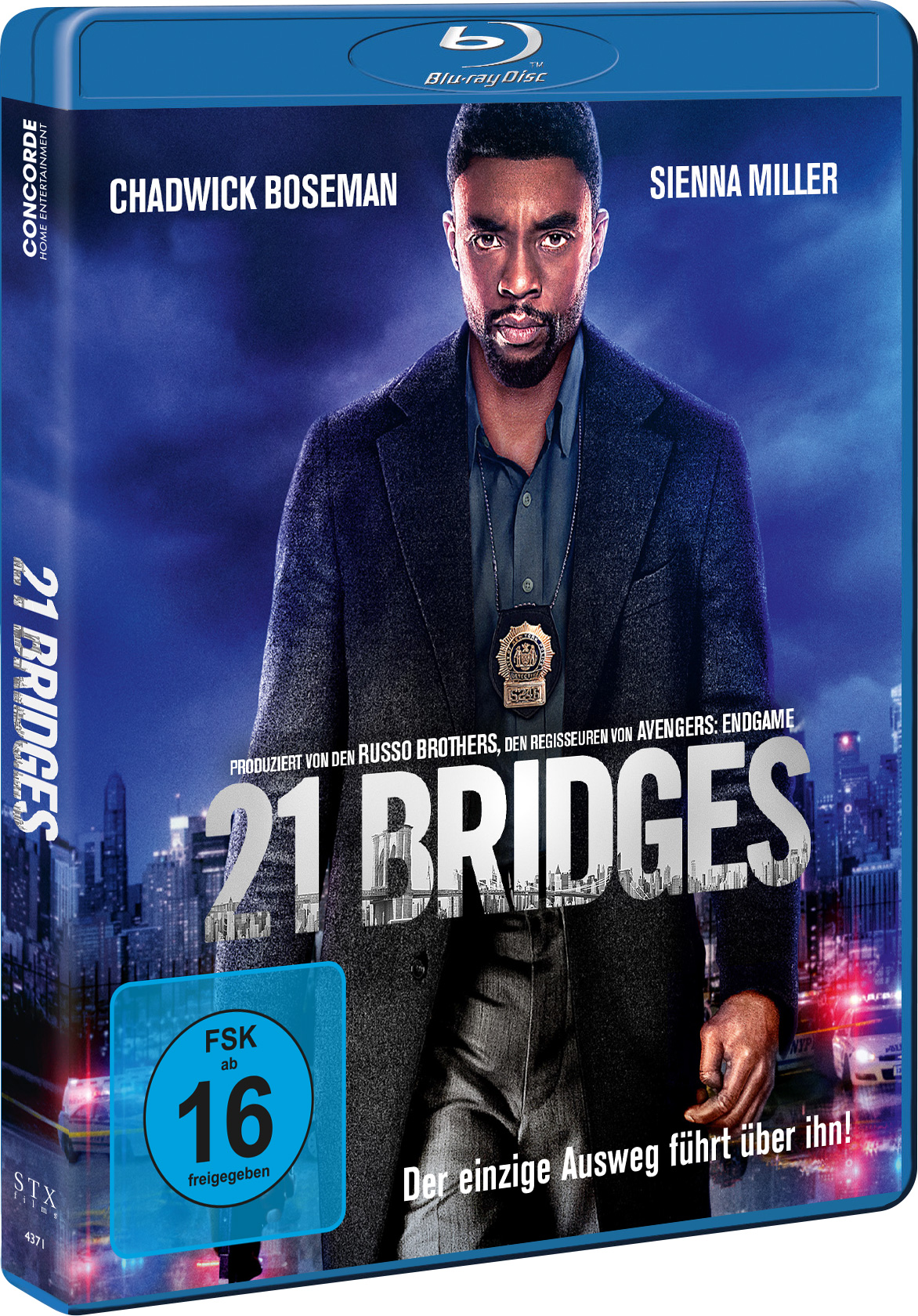 Blu-ray-Disc-Cover für den Film '21 Bridges' mit Chadwick Boseman.