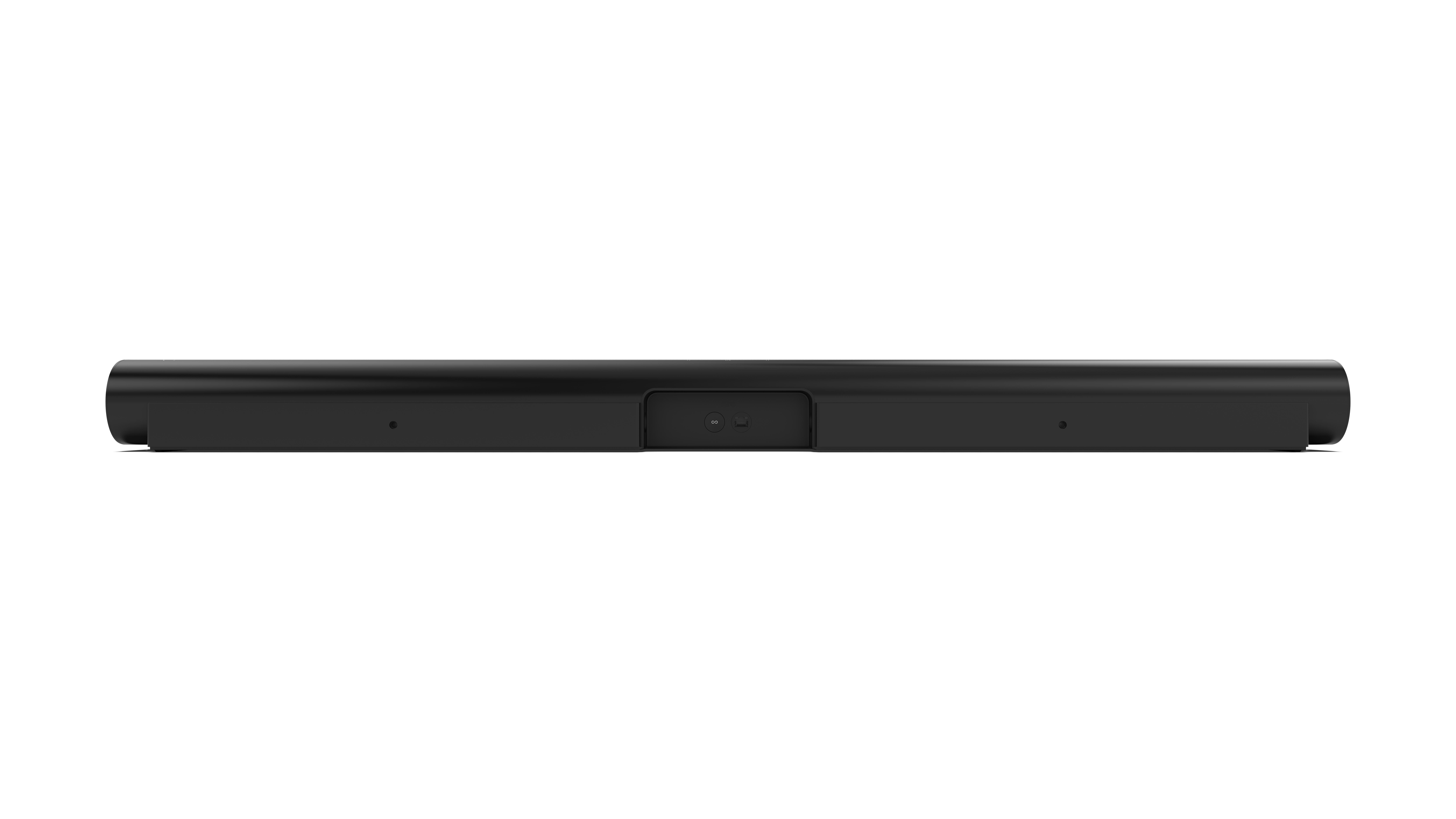 Schwarzer Soundbar-Lautsprecher, mit einem Knopf.