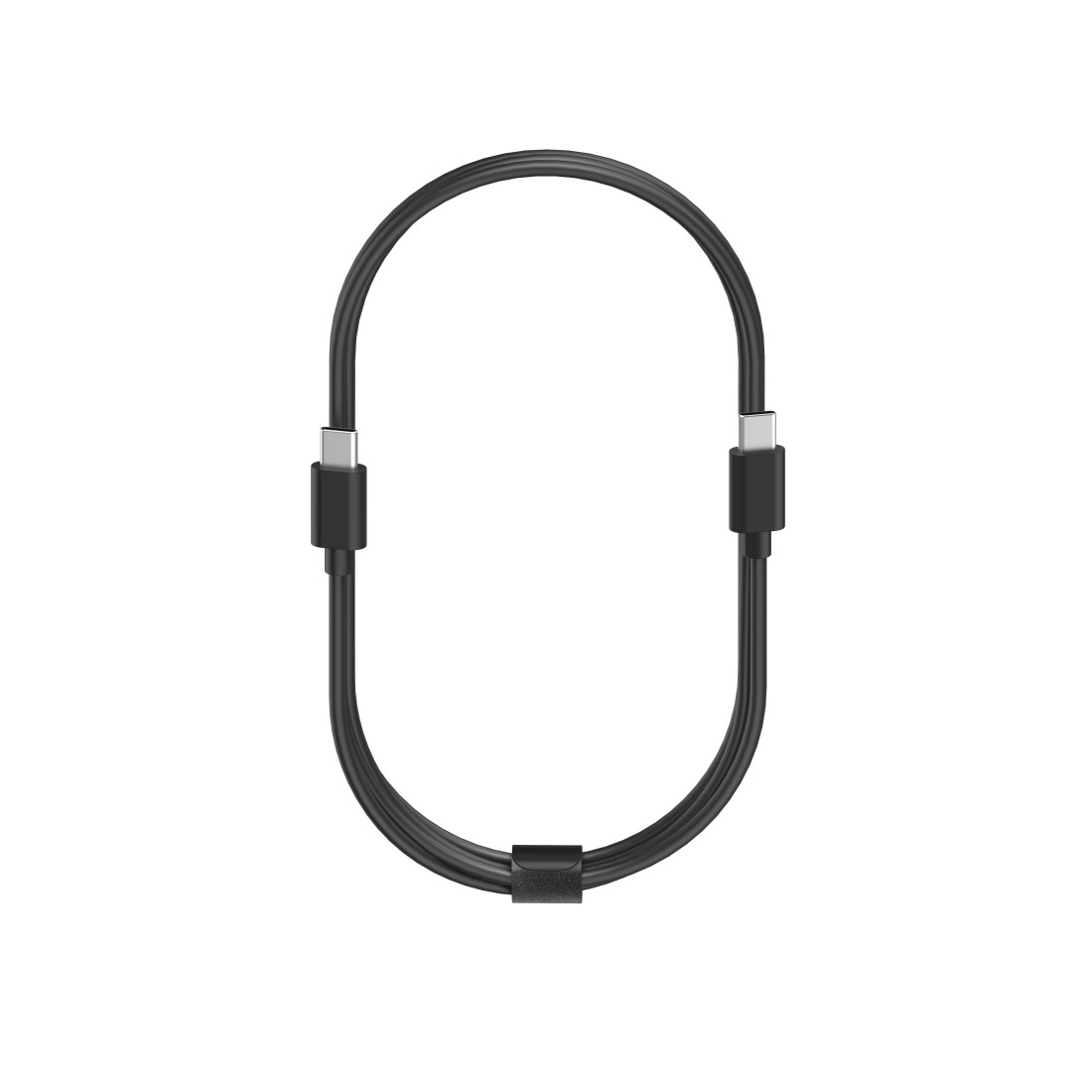 Schwarzes USB-C-Kabel. Zwei USB-C-Anschlüsse an jedem Ende, verbunden.