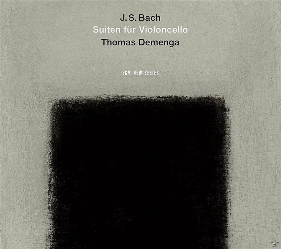 Albumcover mit einem schwarzen Quadrat auf grauem Hintergrund. Text: 'J.S. Bach Suiten für Violoncello'.