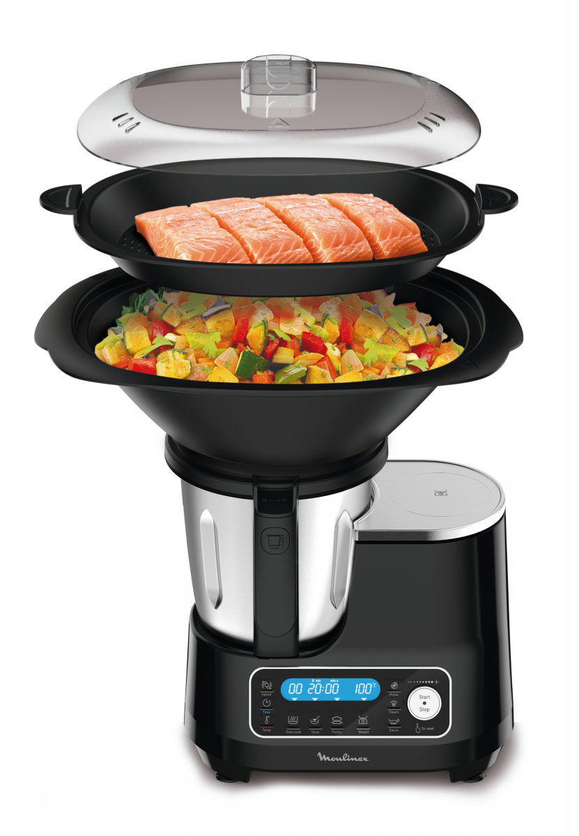 MOULINEX HF4568 Click Chef Küchenmaschine mit Kochfunktion Schwarz (Rührschüsselkapazität: 3,6 l, 1400 Watt)