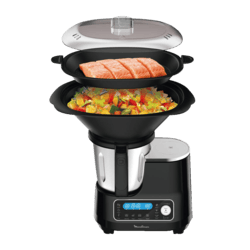 MOULINEX HF4568 Click Chef Küchenmaschine mit Kochfunktion Schwarz (Rührschüsselkapazität: 3,6 l, 1400 Watt)