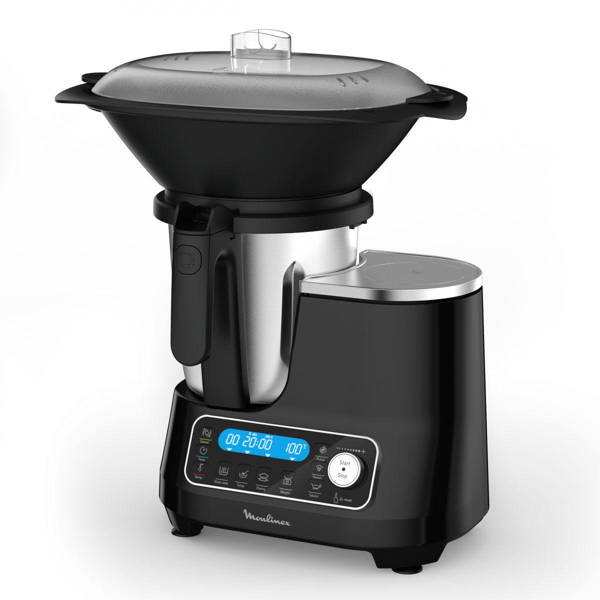 MOULINEX HF4568 Click Chef Küchenmaschine mit Kochfunktion Schwarz (Rührschüsselkapazität: 3,6 l, 1400 Watt)