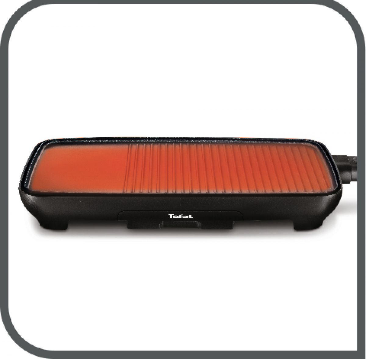 Schwarzer und roter Grill auf weißem Hintergrund. Der Markenname steht auf dem Grill.