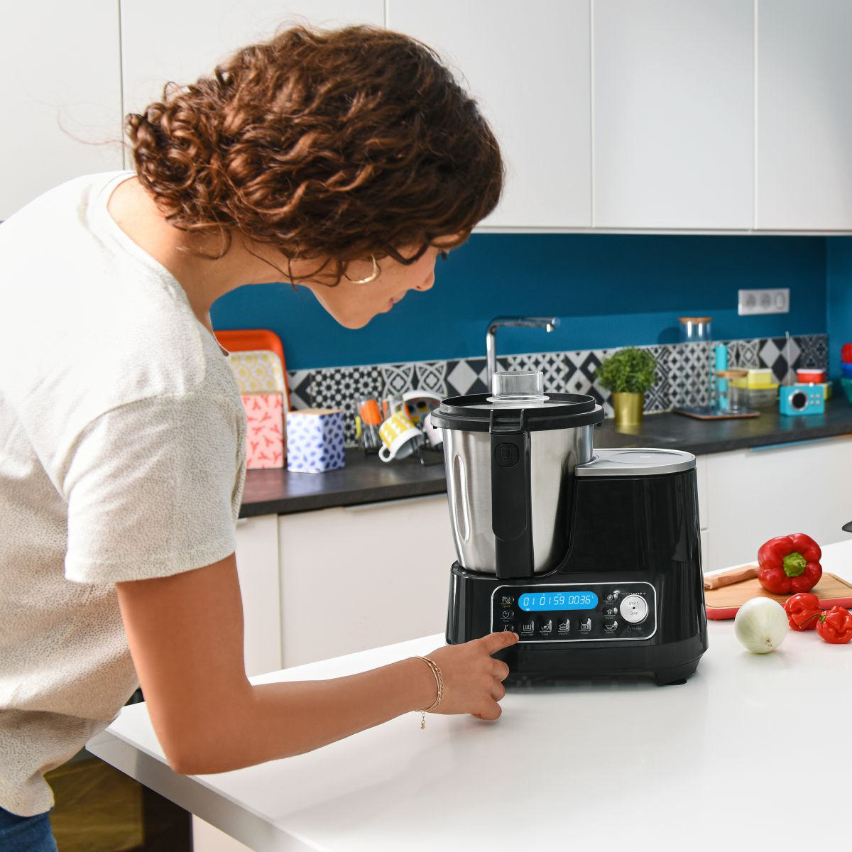 MOULINEX HF4568 Click Chef Küchenmaschine mit Kochfunktion Schwarz (Rührschüsselkapazität: 3,6 l, 1400 Watt)