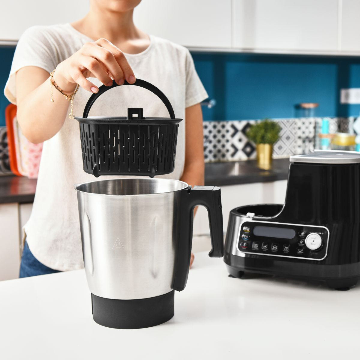 MOULINEX HF4568 Click Chef Küchenmaschine mit Kochfunktion Schwarz (Rührschüsselkapazität: 3,6 l, 1400 Watt)