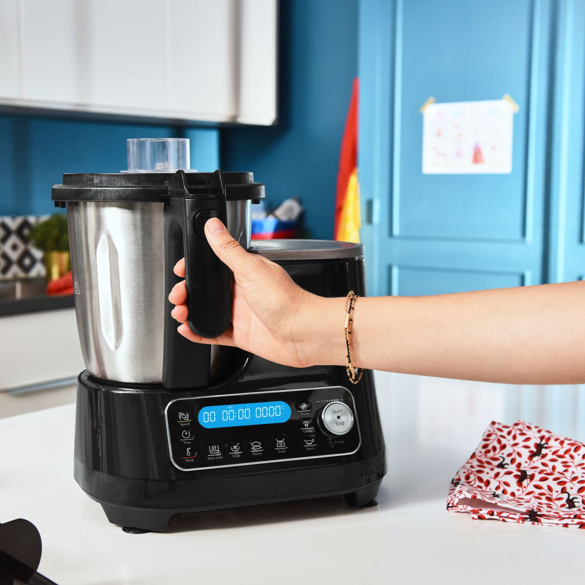 MOULINEX HF4568 Click Chef Küchenmaschine mit Kochfunktion Schwarz (Rührschüsselkapazität: 3,6 l, 1400 Watt)