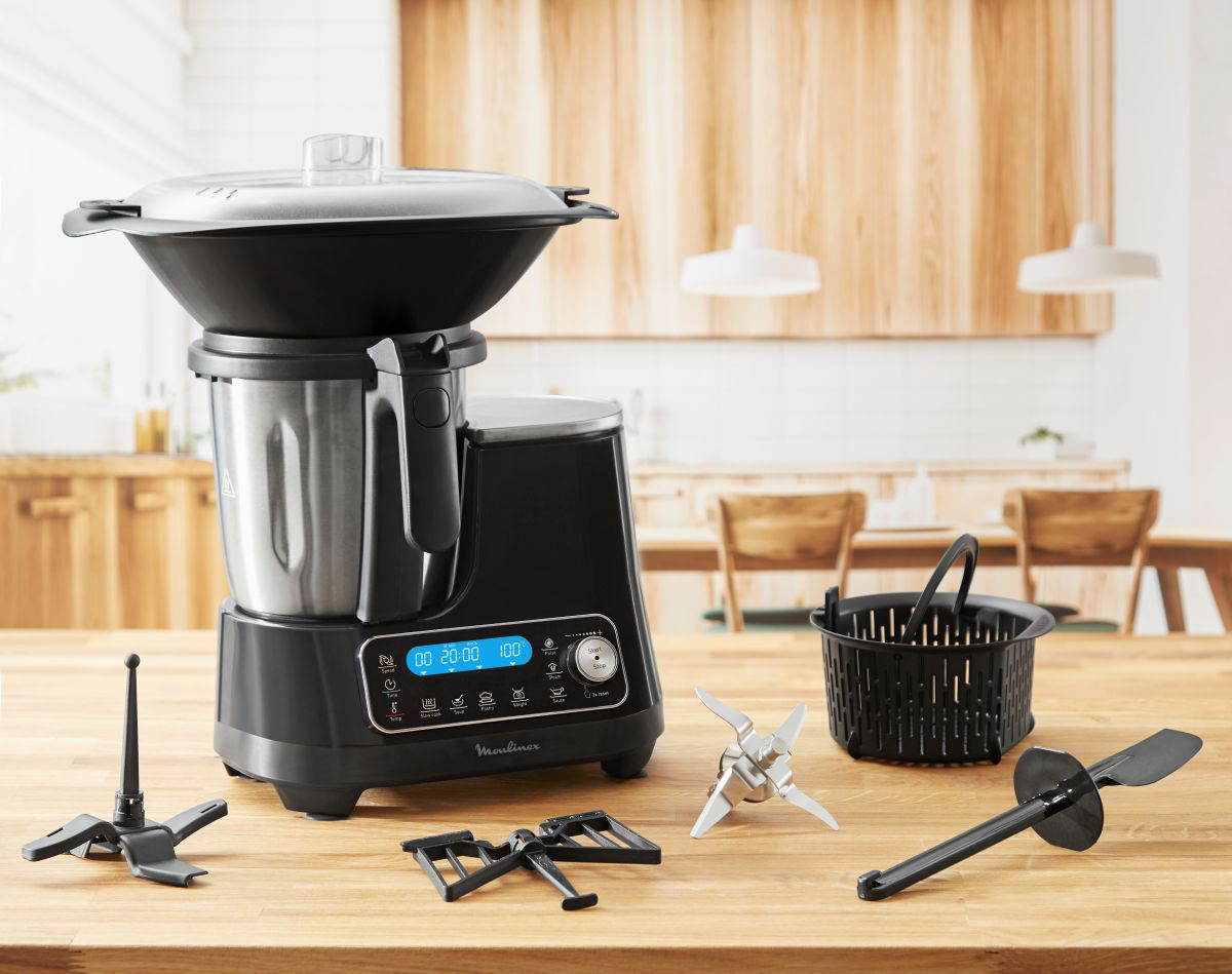 MOULINEX HF4568 Click Chef Küchenmaschine mit Kochfunktion Schwarz (Rührschüsselkapazität: 3,6 l, 1400 Watt)