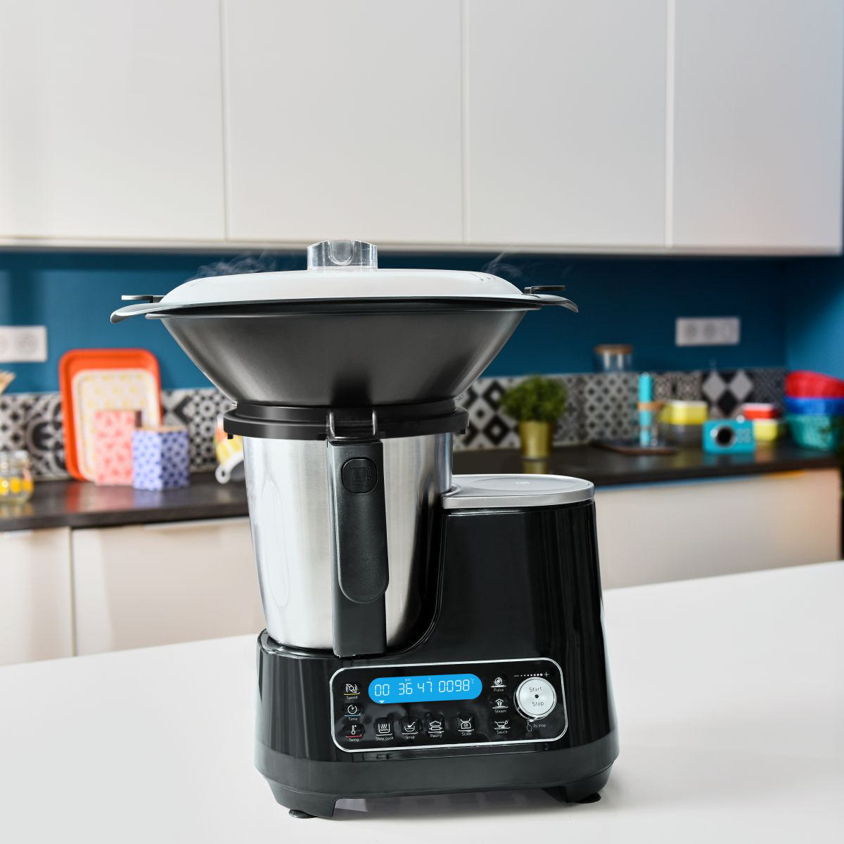 MOULINEX HF4568 Click Chef Küchenmaschine mit Kochfunktion Schwarz (Rührschüsselkapazität: 3,6 l, 1400 Watt)