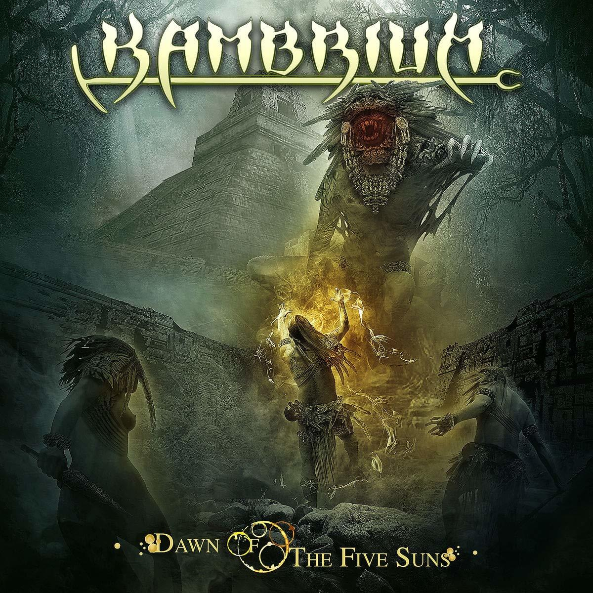 Albumcover mit Fantasy-Figuren, einem Tempel und einem feurigen Hintergrund.