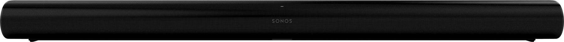 Eine schwarze SONOS Soundbar. Die Soundbar ist rechteckig und hat das SONOS-Logo in der Mitte.