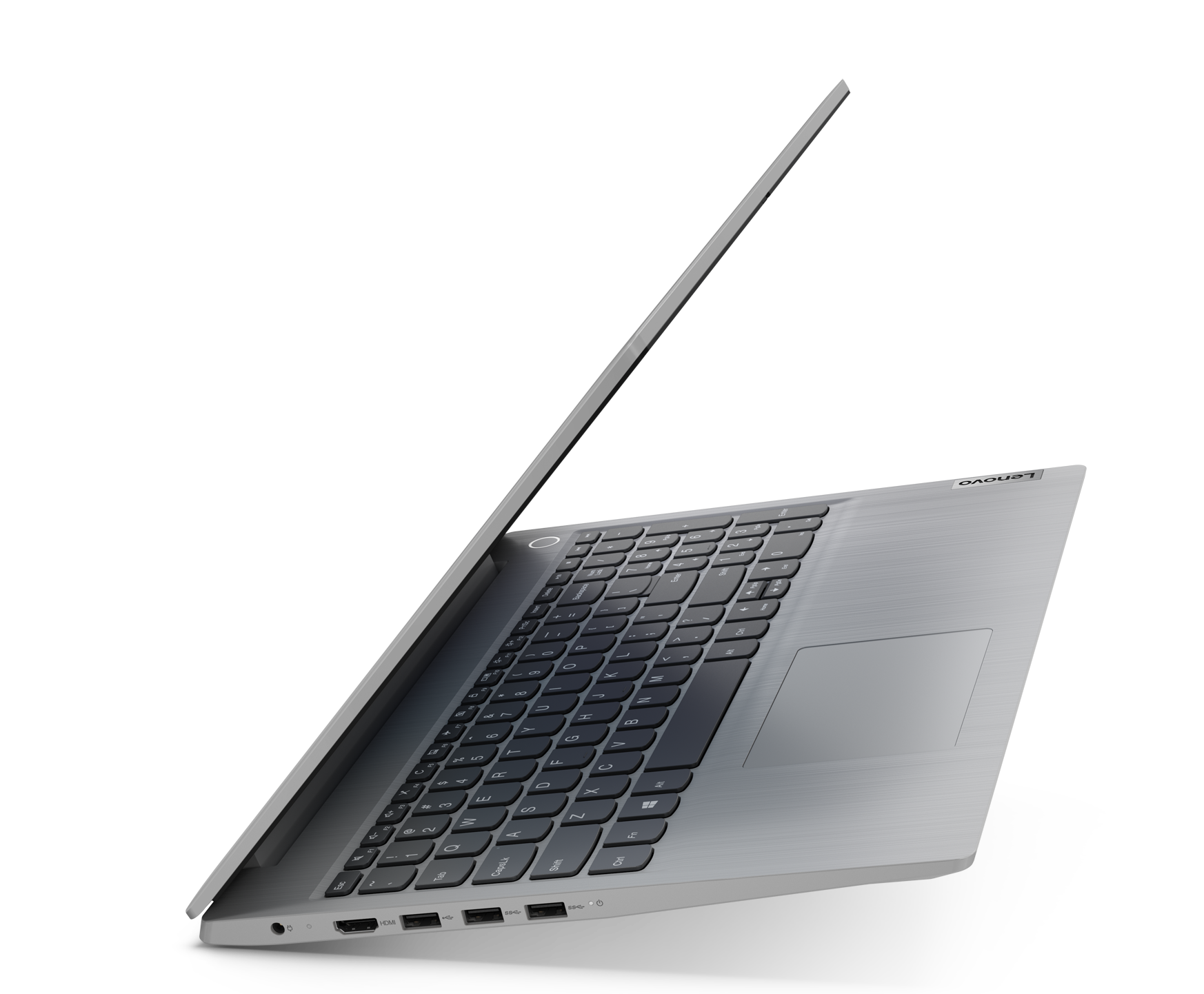 Kısmen açık ekranlı, siyah klavyeli ve gümüş gövdeli dizüstü bilgisayar.