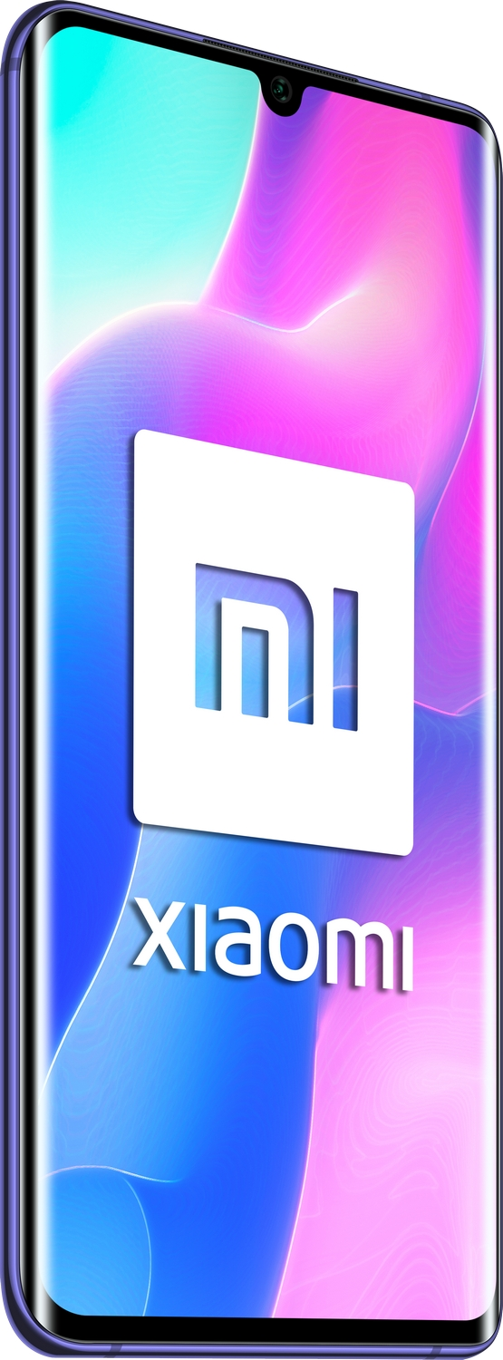 Un smartphone Xiaomi morado con el logo de la marca en la pantalla.