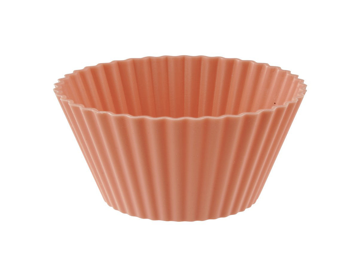 Rosa Cupcake-Form. Gewellte Kanten und vertikale Rippen.