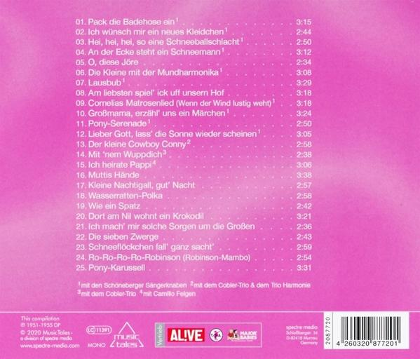 Rosa CD-Cover mit einer Titelliste. Das Cover ist einfarbig rosa mit weißem Text. Die CD ist eine Zusammenstellung.