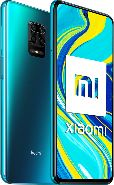 Smartphone turquesa que muestra dos cámaras traseras y el logotipo de Xiaomi.