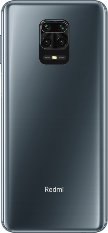 Primer plano de un teléfono Redmi gris oscuro con un módulo de cámara en la parte superior.