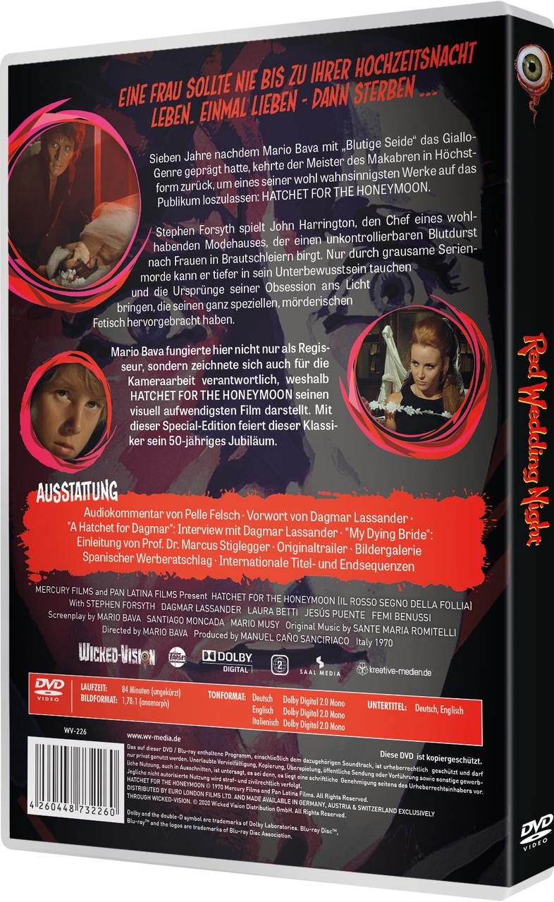 DVD-Hülle: Red Wedding Night, Frau im Kleid, Mann im Schatten und schwarzer Text.