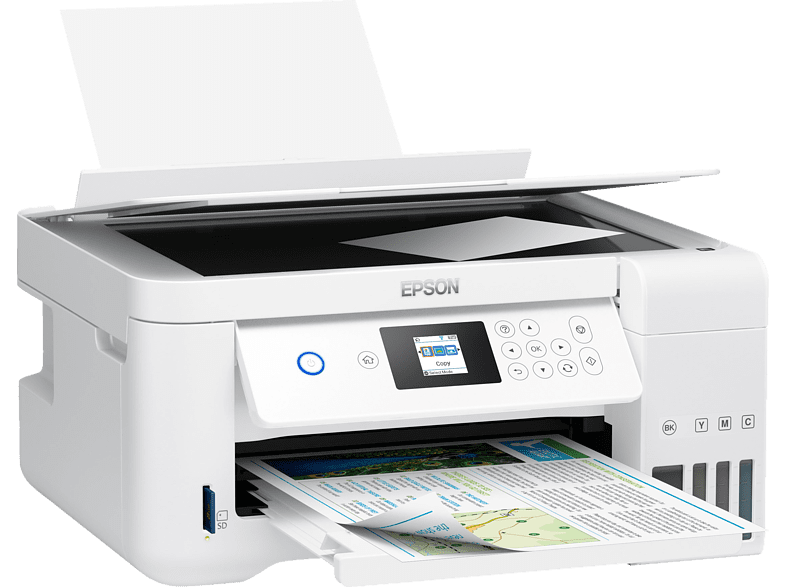 Impresora multifunción - Epson ECOTANK ET-2756, 10.5 ppm, Wi-Fi, Blanco + Tarjeta impresión sin límites