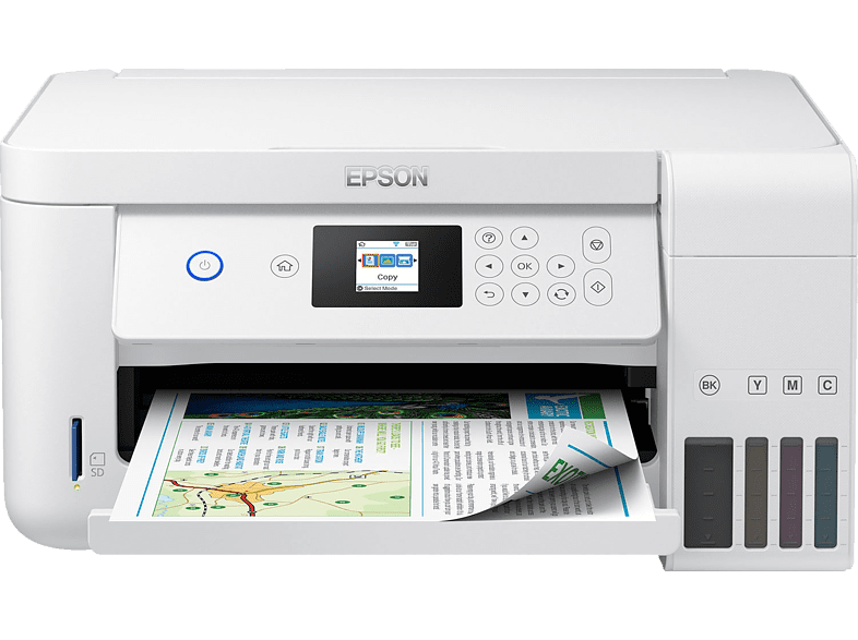 Impresora multifunción - Epson ECOTANK ET-2756, 10.5 ppm, Wi-Fi, Blanco + Tarjeta impresión sin límites