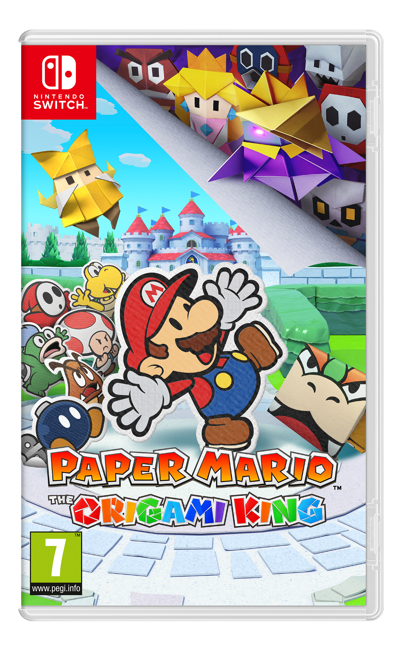 Spielcover: Paper Mario, Mario und Origami-Charaktere. Nintendo Switch-Logo oben.