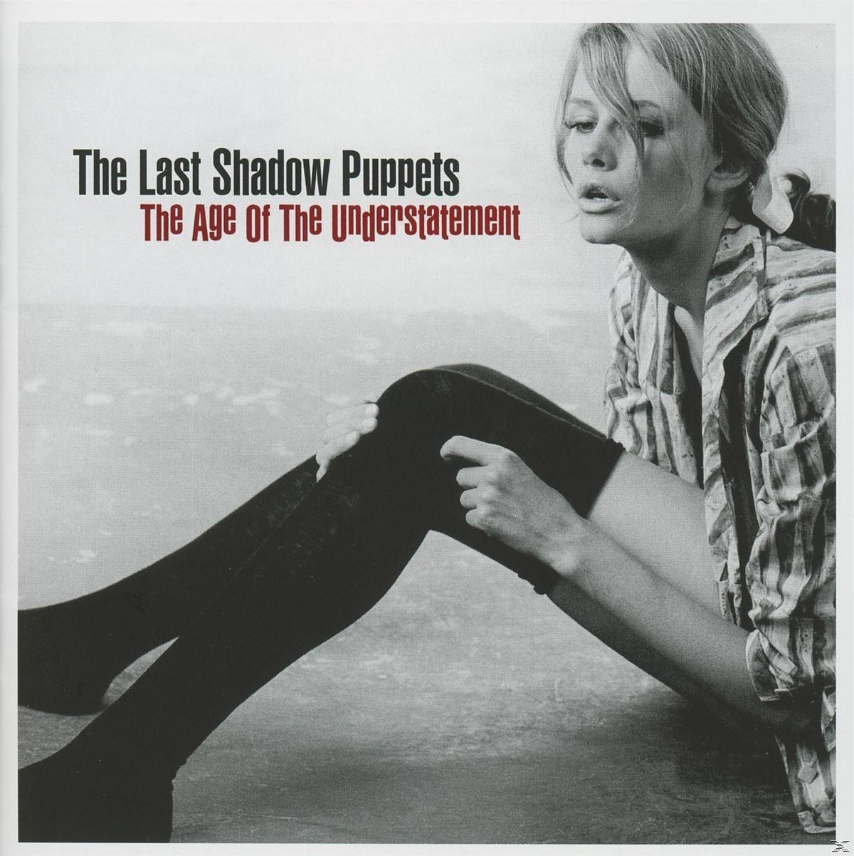 Albumcover: Frau in gestreiftem Hemd und schwarzen Strümpfen. Text: The Last Shadow Puppets, The Age Of The Understatement.