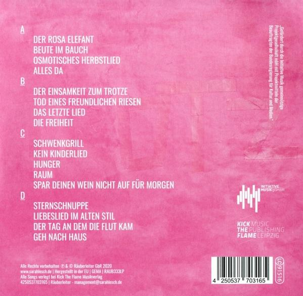 Rückseite einer CD mit Songtiteln und einem Palmenhintergrund. Der Text ist auf Deutsch.