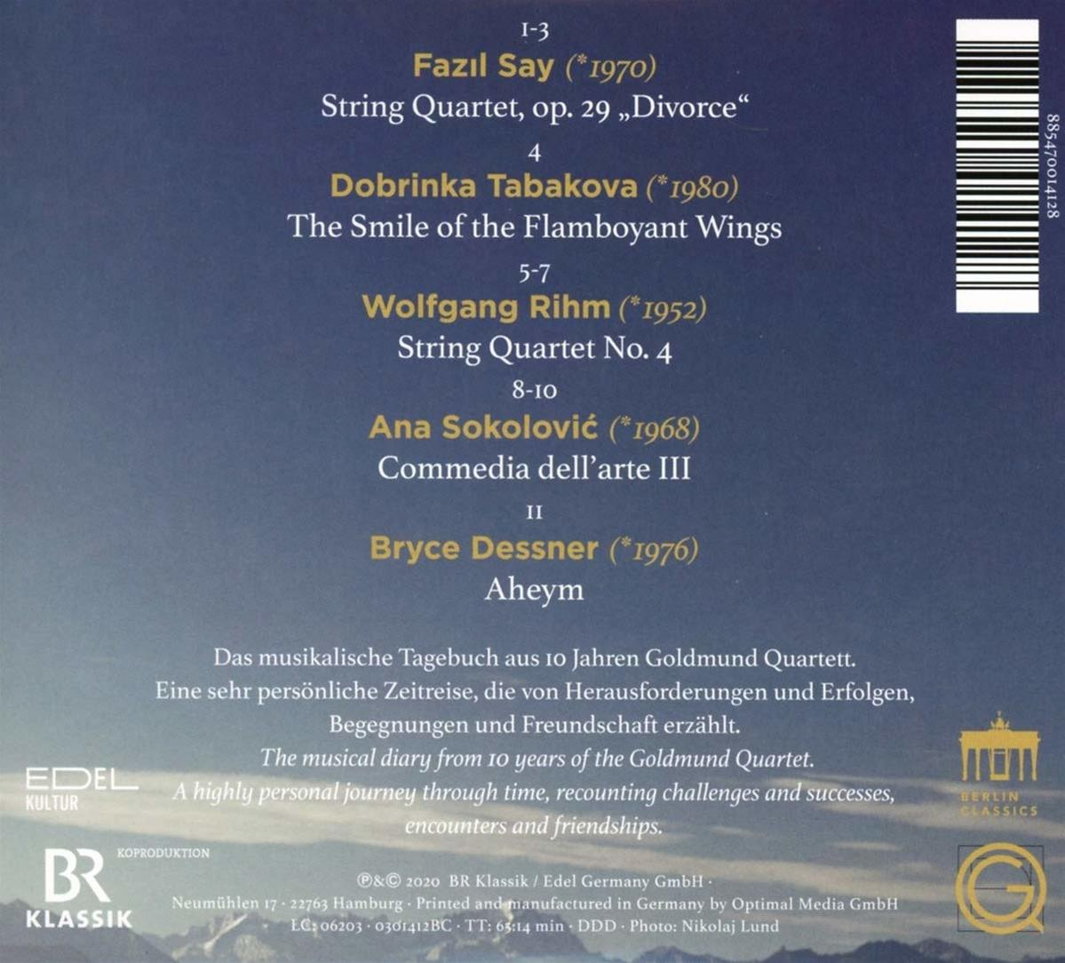Rückseite einer CD-Hülle mit Text, einschließlich Songtiteln und Namen.