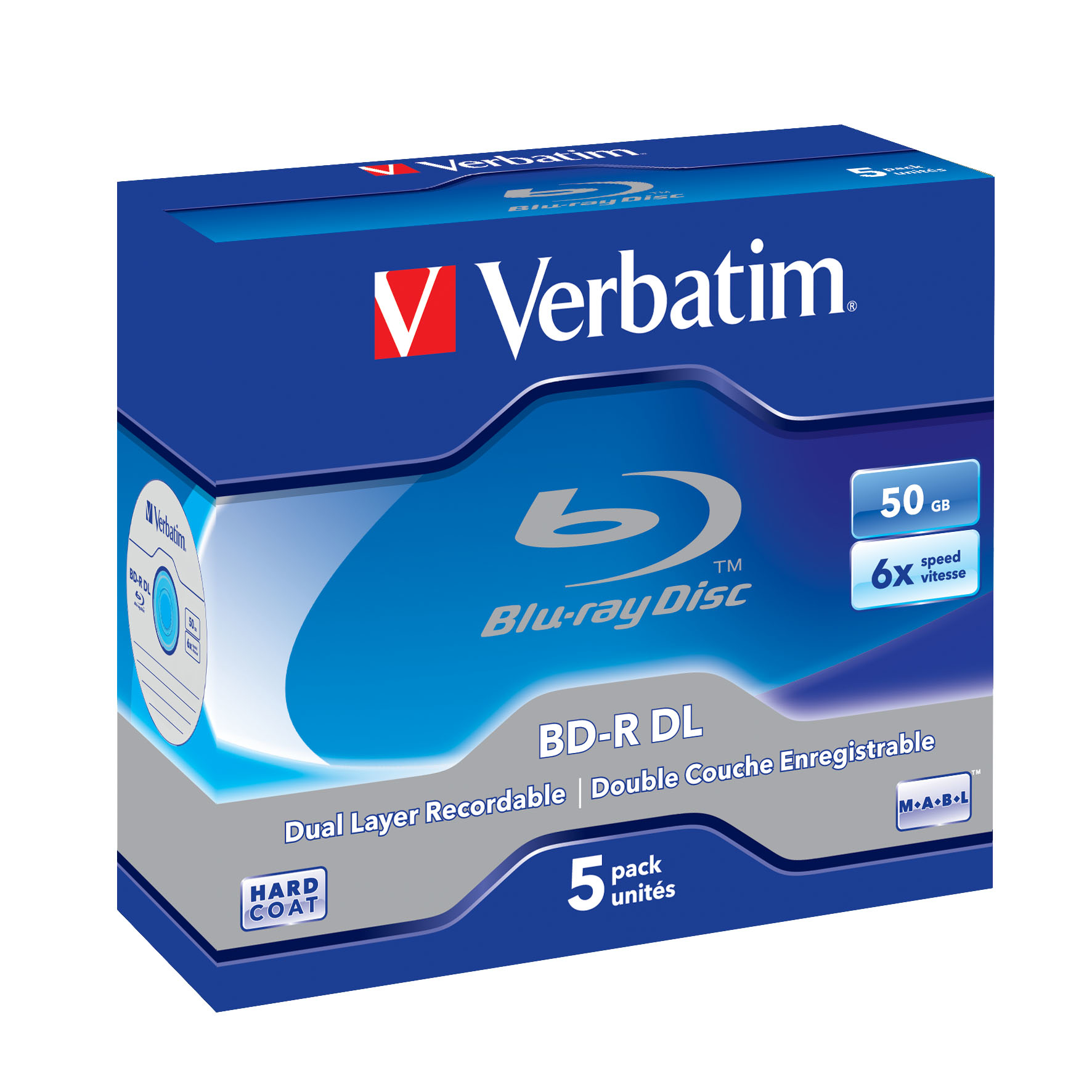 Eine blaue Blu-Ray-Disc-Packung mit der Aufschrift Verbatim und der Aufschrift Blu-Ray Disc.