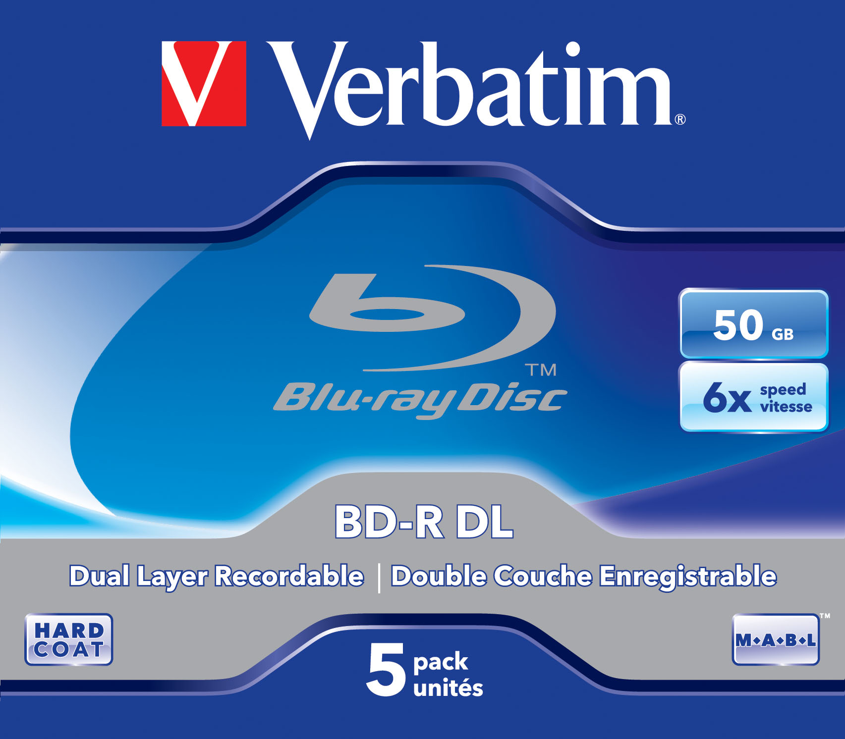 Eine Verbatim Blu-ray Disc-Verpackung. Die Verpackung ist blau und hat das Blu-ray-Logo.