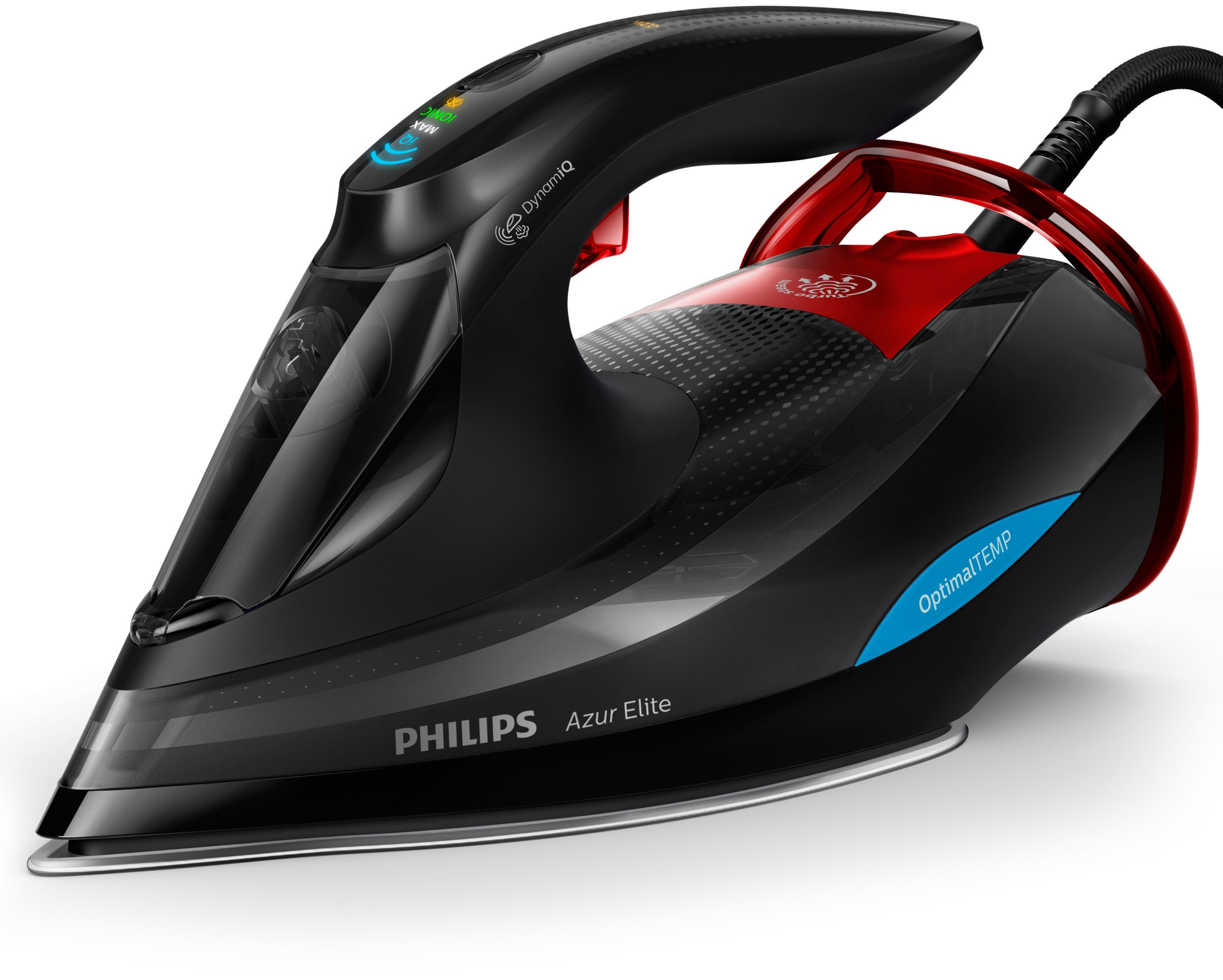 PHILIPS Azur Elite Dampfbügeleisen GC5037/80 mit OptimalTEMP-Technologie, schwarz-rot Dampfbügeleisen (3000 Watt, Schwarz, Rot)