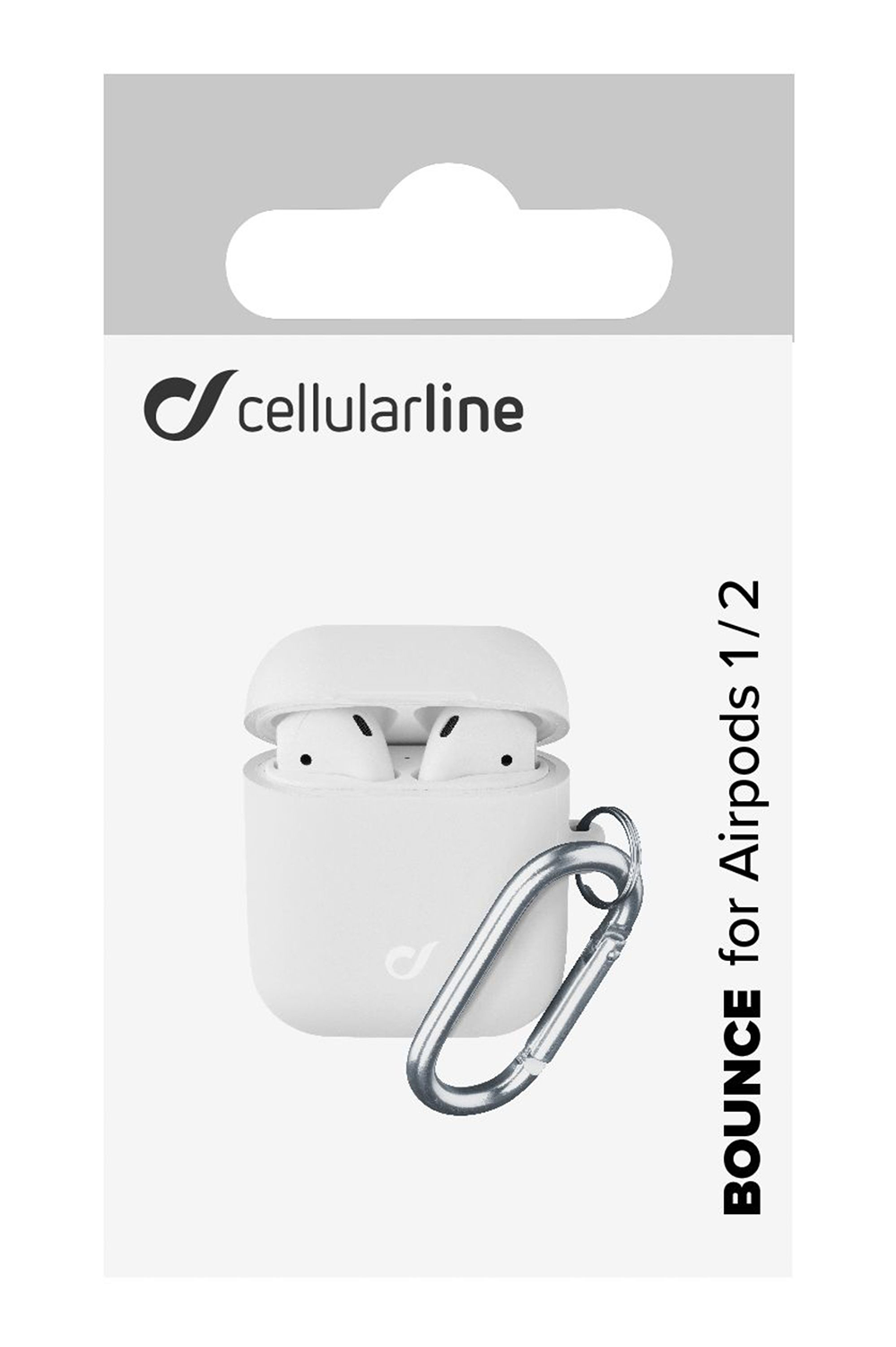 White AirPods case with a carabiner.