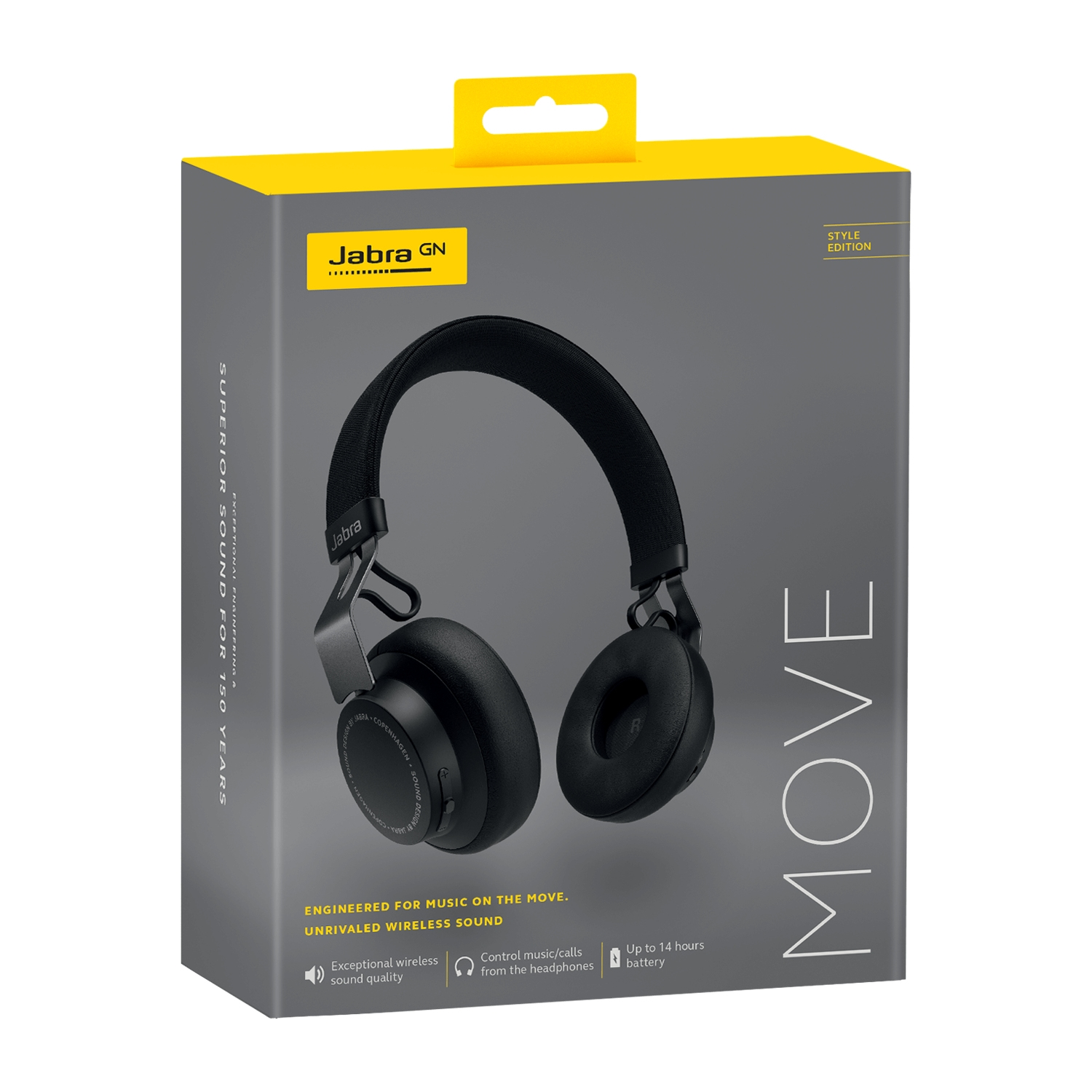 Auriculares inalámbricos - Jabra Move Style Titanio, De diadema, Bluetooth, Hasta 14 horas, Micrófono, Negro