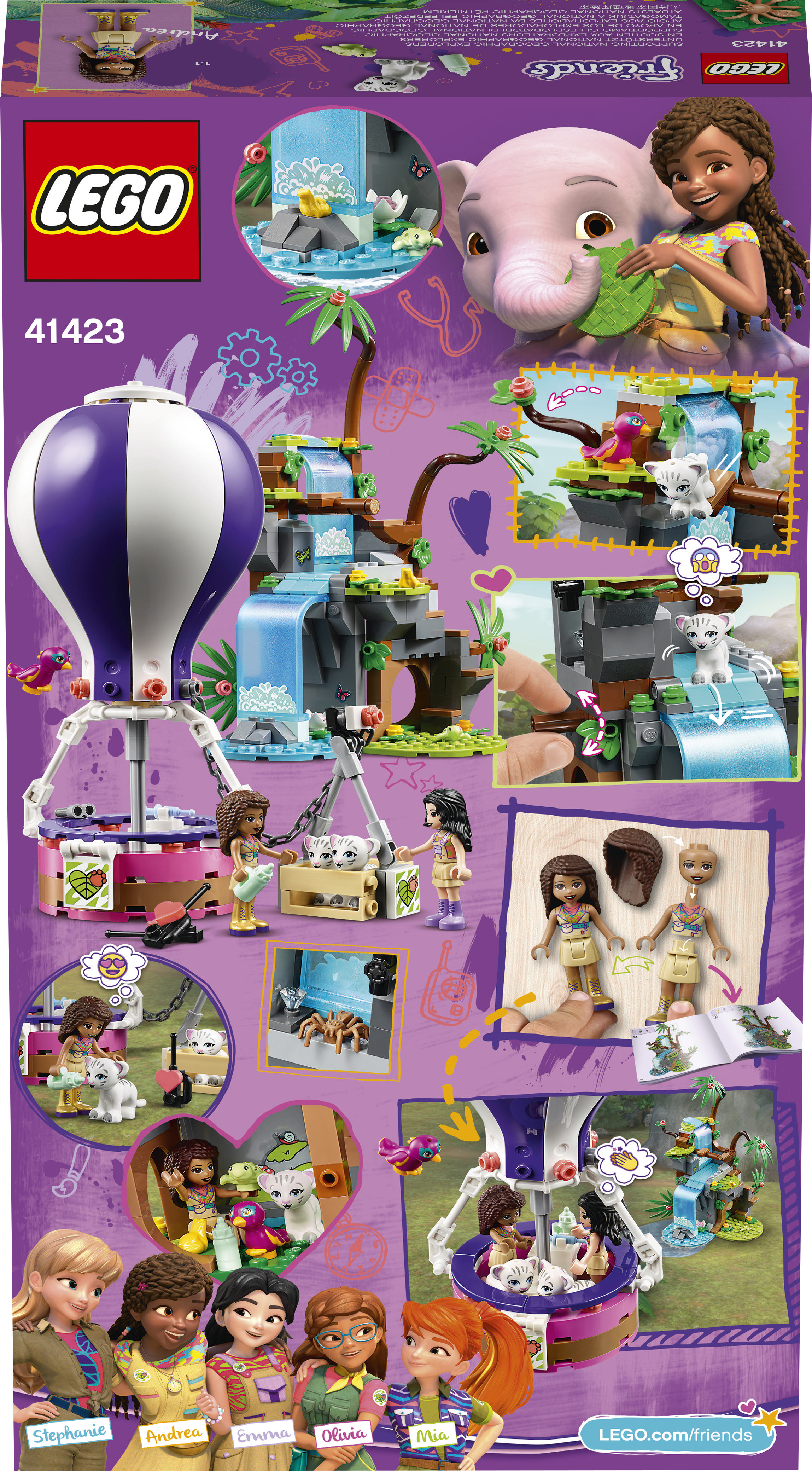 LEGO 41423 Tiger-Rettung mit Heißluftballon Bausatz, Mehrfarbig