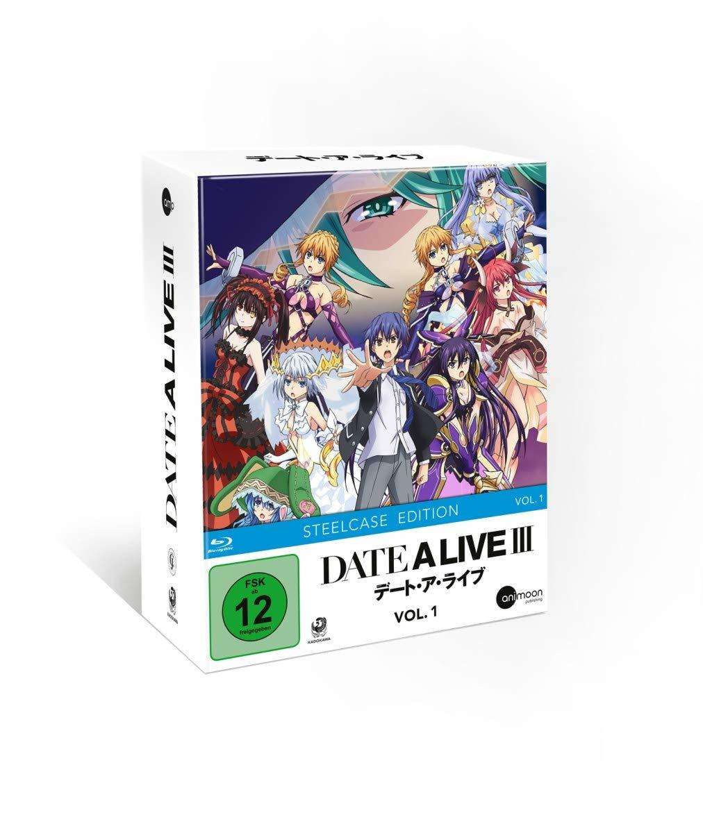 Eine Box mit Anime-Charakteren. Die Box ist weiß und trägt den Titel Date A Live III.