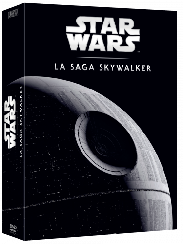 Jaquette DVD, Star Wars: La Saga Skywalker, avec image de l'Étoile de la Mort en noir.