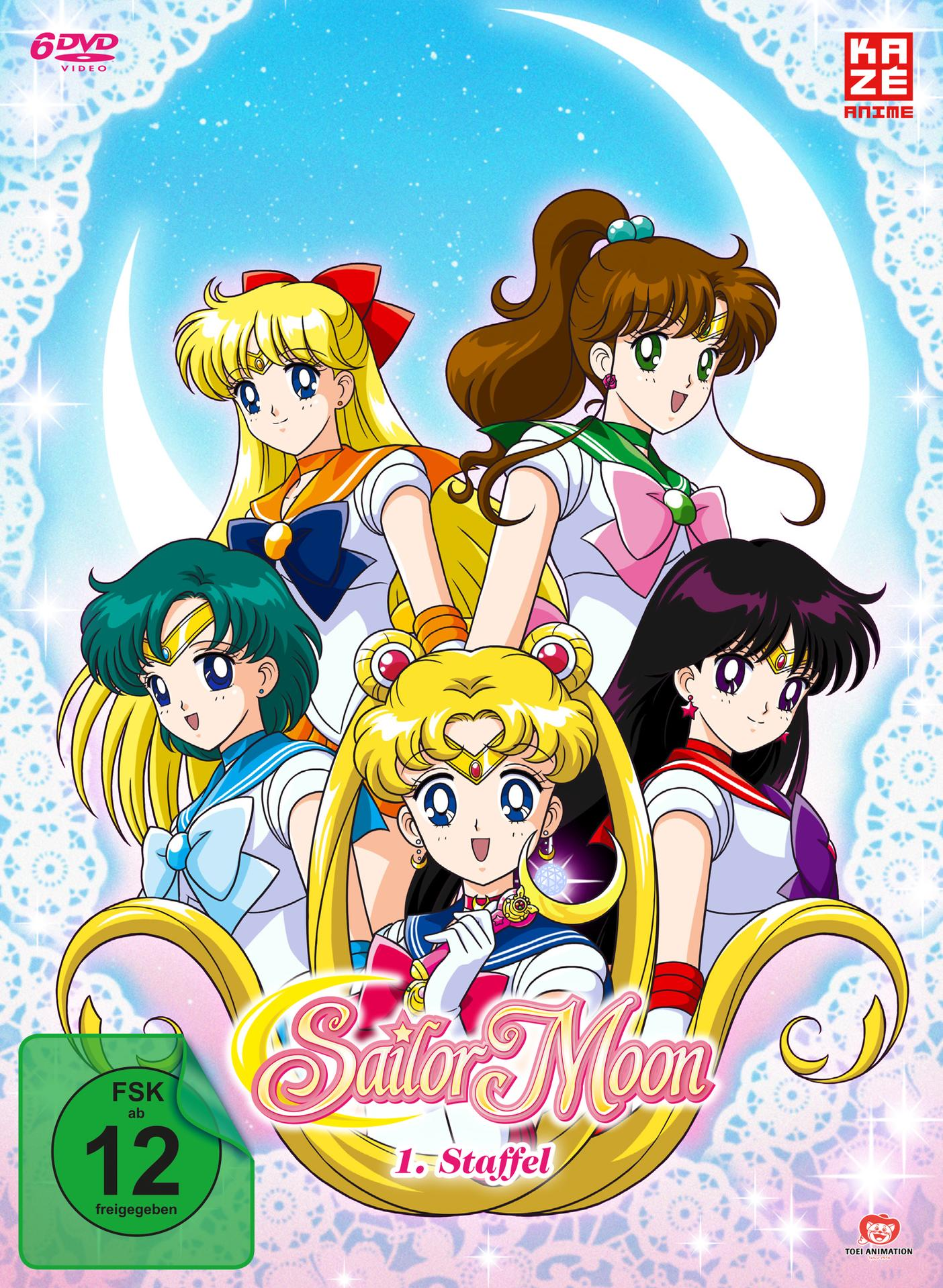 Sailor Moon DVD-Cover mit fünf Anime-Charakteren in bunten Matrosenuniformen.
