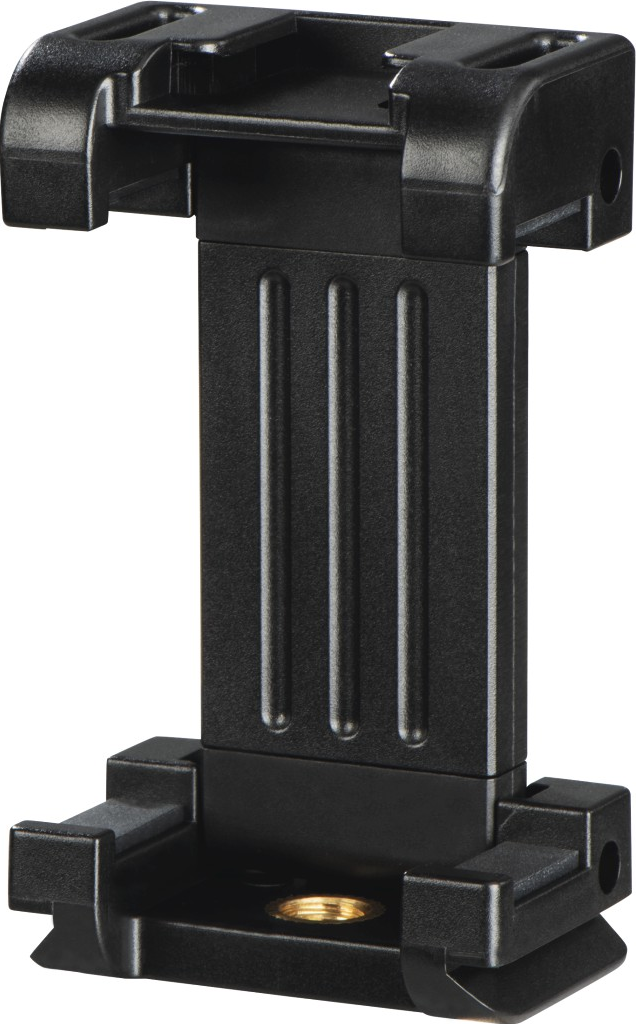 Support de téléphone noir avec fixation à vis en bas.