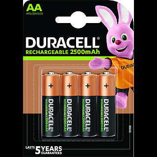 Pilas recargables - Duracell AA, 4 unidades, 2500 mAh LR06 / LR6, Negro