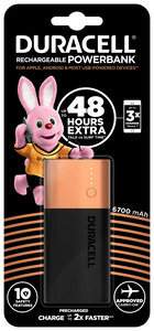 Powerbank - Duracell Powerbank, 6700 mAh, Para smartphones y tablets