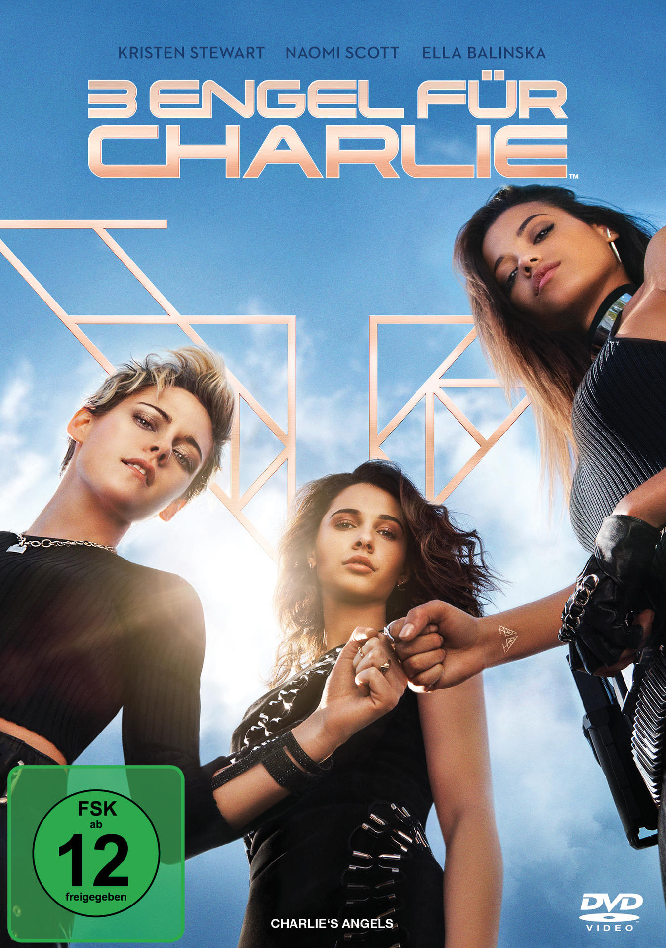 Charlie's Angels DVD-Cover. Drei Frauen vor blauem Himmel. Titel oben.