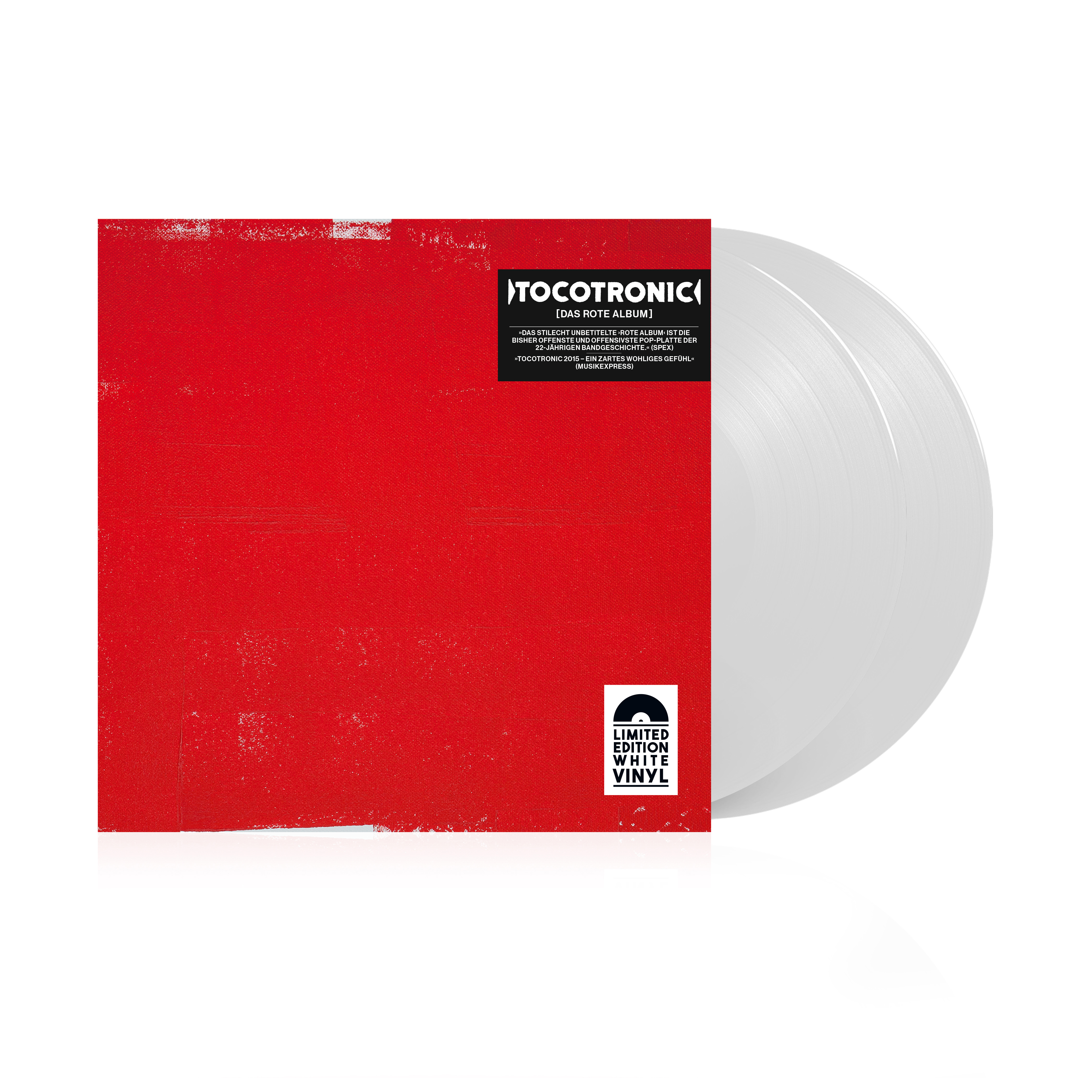 Rotes Albumcover mit weißem Vinyl und Text: Tocotronic.