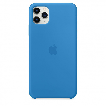 Eine blaue Handyhülle mit einem Apple-Logo in der Mitte.