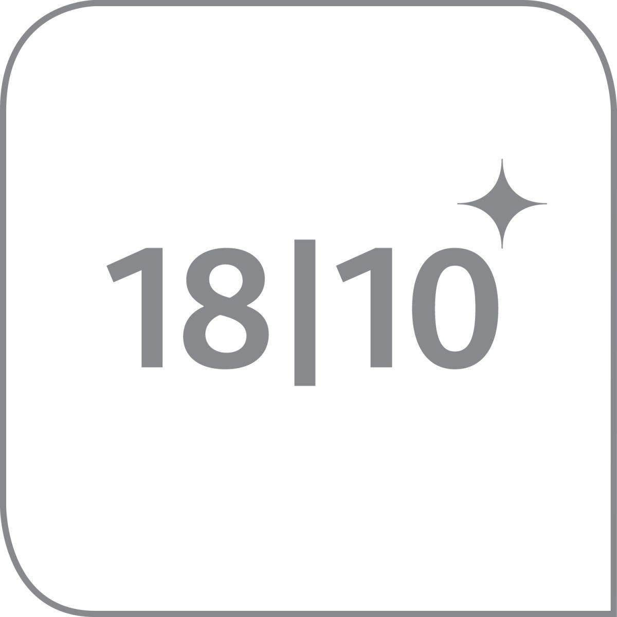 Ein quadratisches Symbol mit der Zahl 18|10 in Grau und einem Stern in der oberen rechten Ecke.