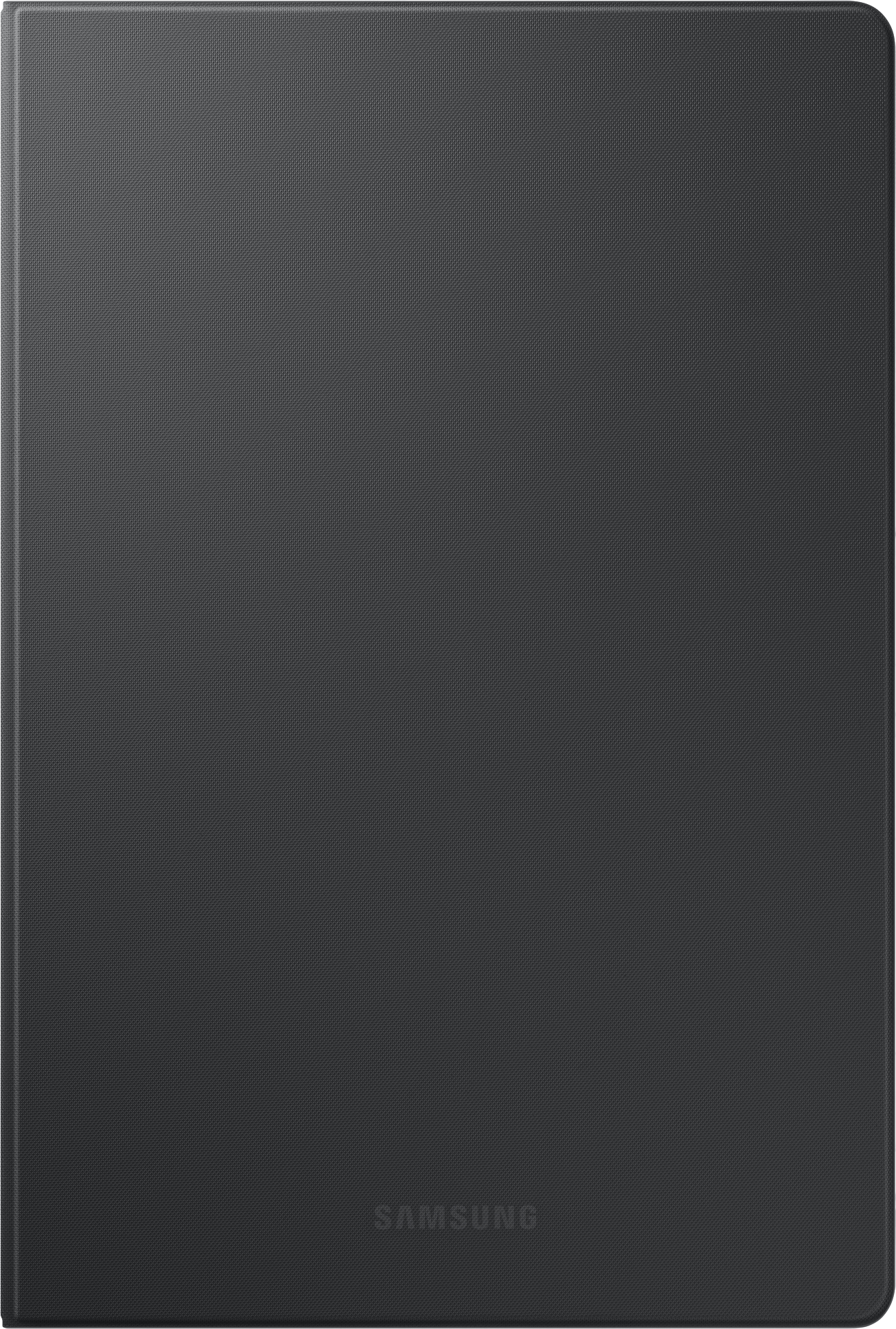 Eine dunkelgraue Tablet-Hülle mit strukturierter Oberfläche, von der Seite gezeigt.