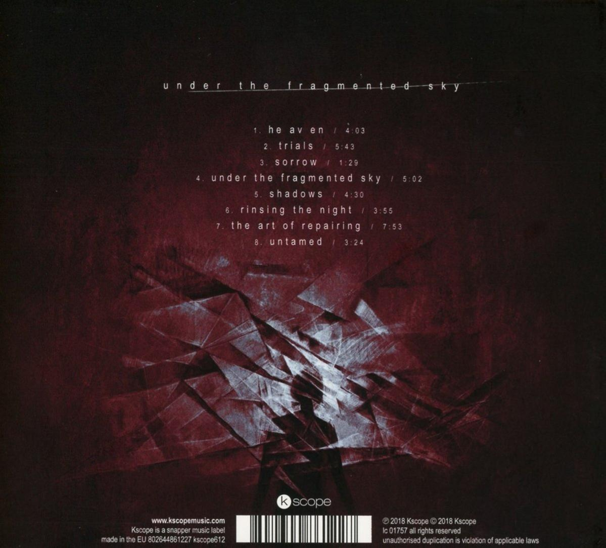 Albumcover mit dem Titel 'under the fragmented sky'. Dunkel mit Songtiteln.