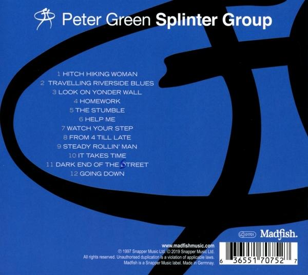 Rückseite eines CD-Covers mit Titelliste, blauem Hintergrund und Bandlogo.