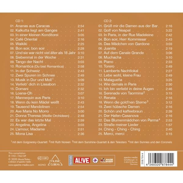 CDs mit Titellisten. Die CD-Labels sind sichtbar, zusammen mit Text und Logos.