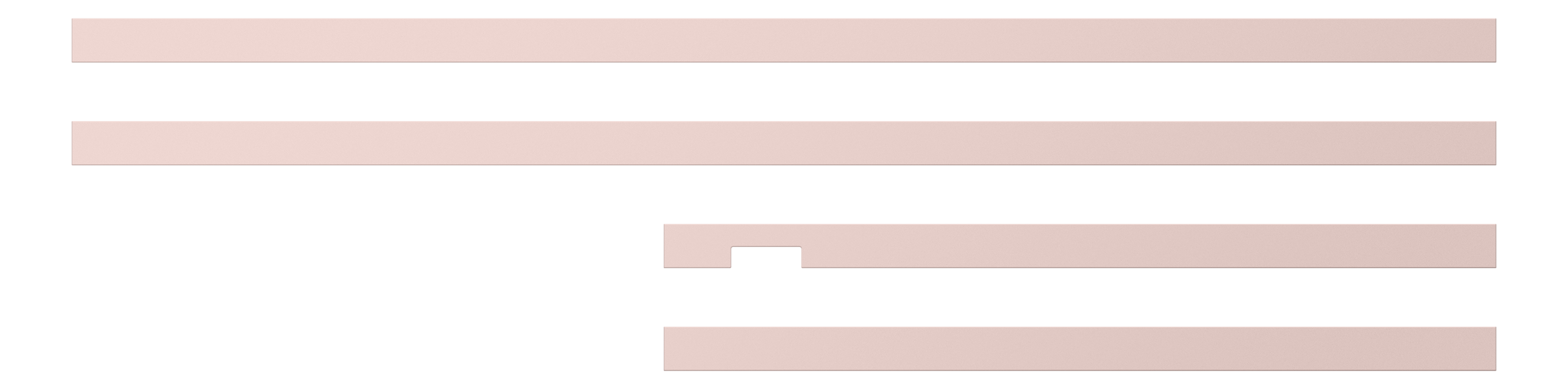 Vier hellfarbige horizontale Balken auf schwarzem Hintergrund. Ein Balken hat einen kleinen Ausschnitt.