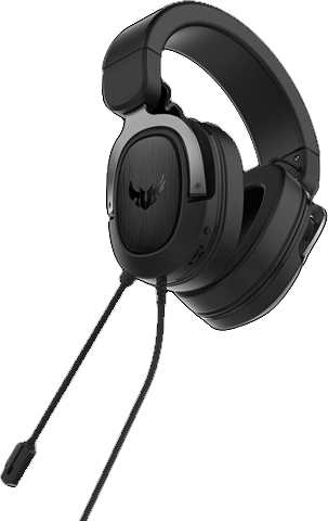Fekete gamer headset mikrofonnal, fehér háttérrel.